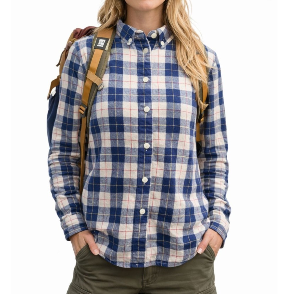 Penfield Plaid Flannel Shirt Blue Cream Red Boyfriend Outdoors Fit Size M